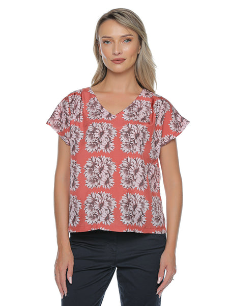 Bluză Altesa Ruby din mătase naturală 100% cu imprimeu floral abstract rubin